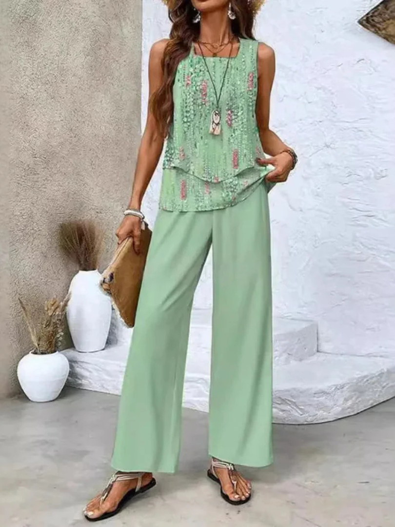 Ovelynra | Sleeveless Top and Wide-Leg Trousers Set
