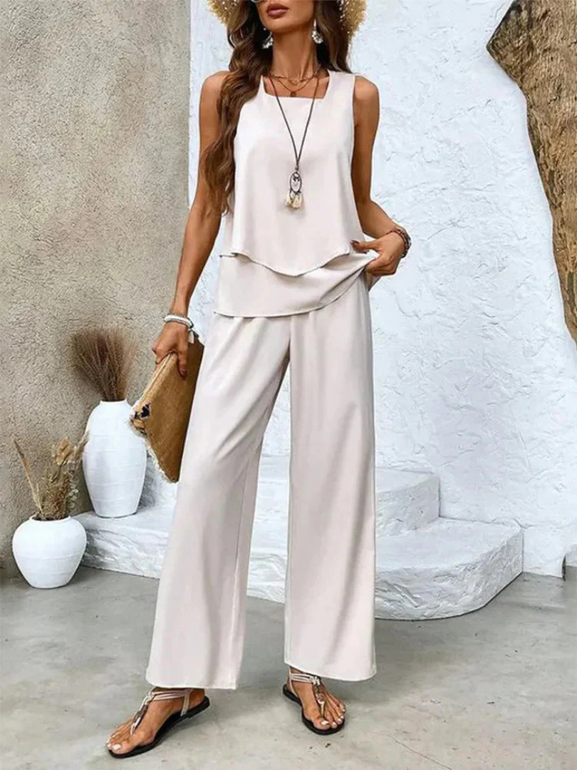 Ovelynra | Sleeveless Top and Wide-Leg Trousers Set