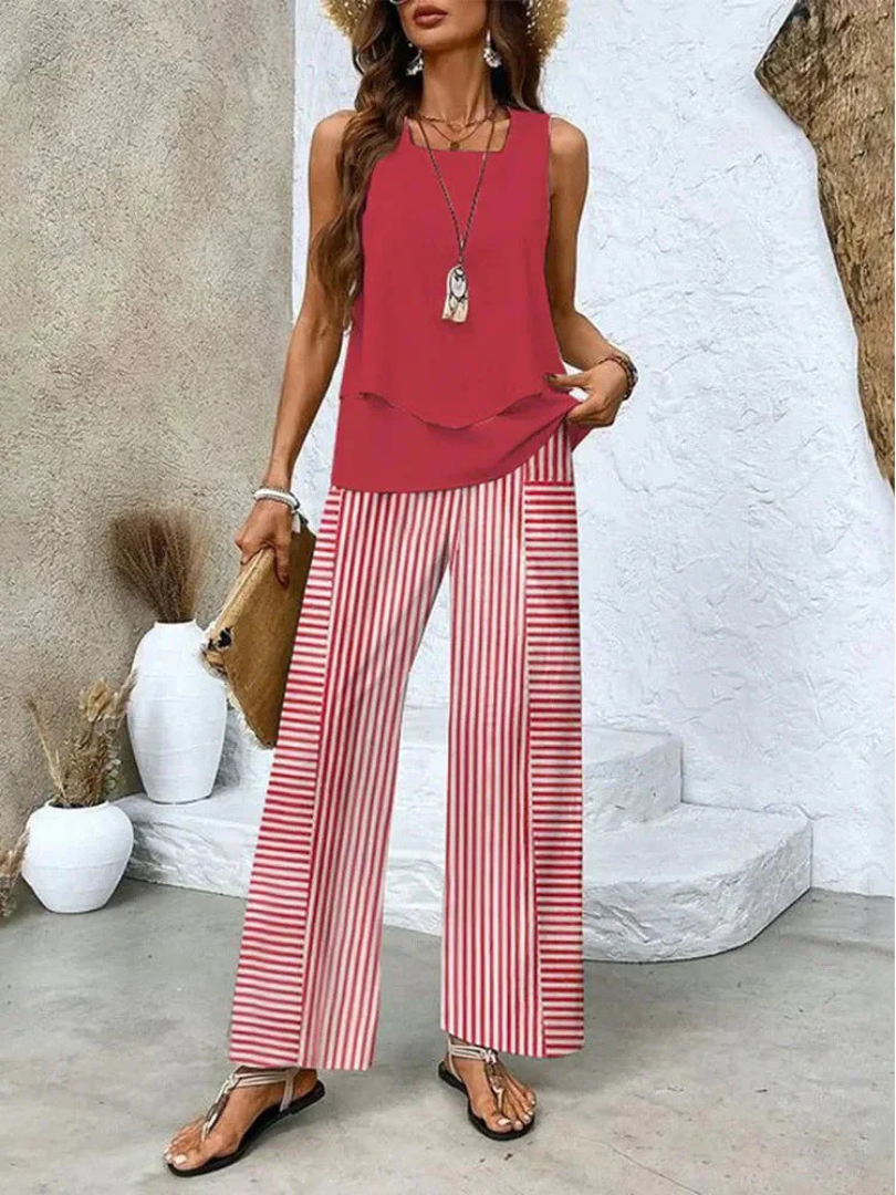 Ovelynra | Sleeveless Top and Wide-Leg Trousers Set