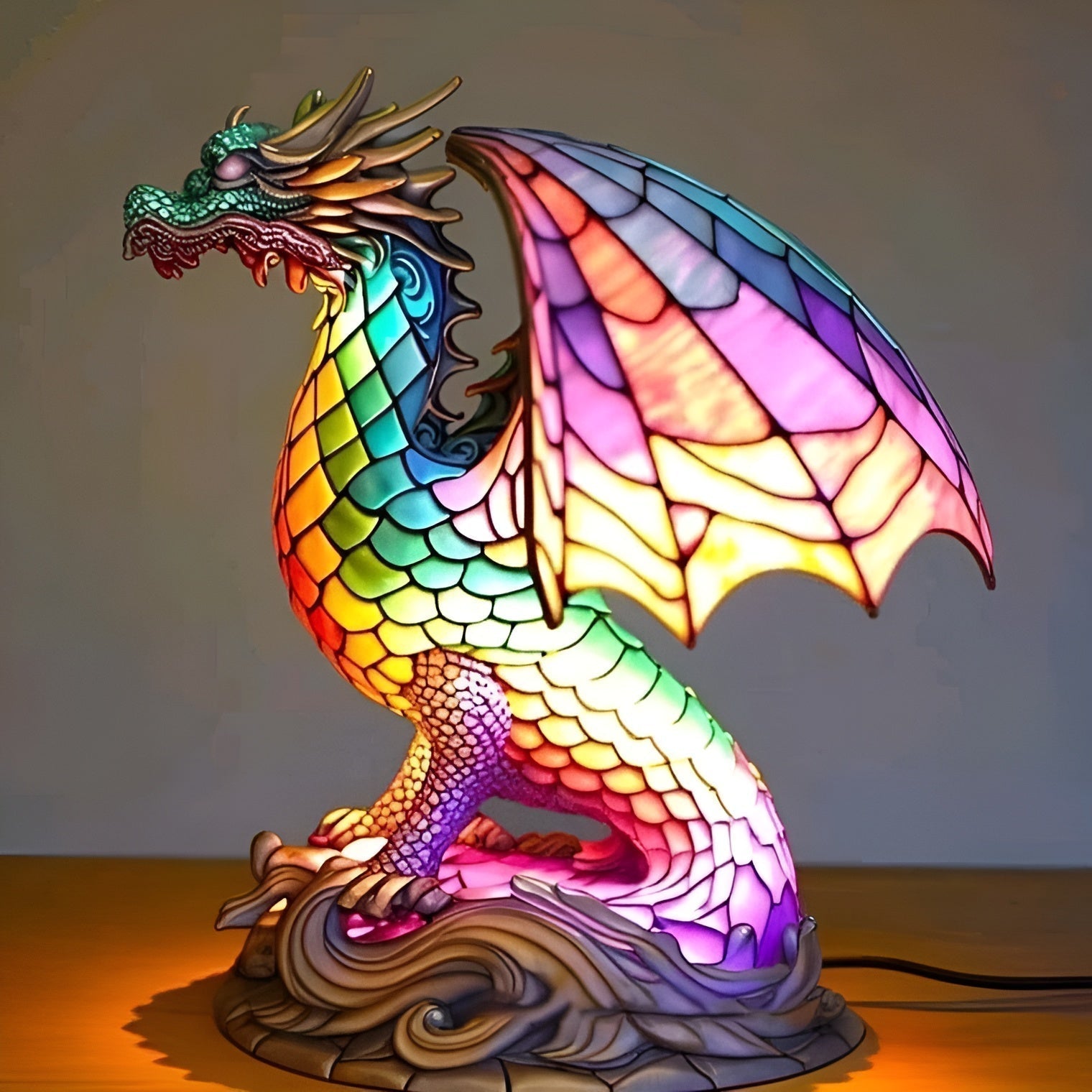 Blaze – Magical dragon lamp in coloured glass