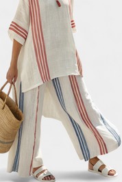 Solvane | Sophisticated Multicolour Striped Top & Mediterranean Trousers