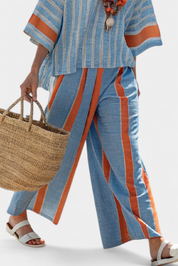 Velmere | Sophisticated Terracotta Striped Top & Linen Trousers