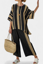 Calden | Comfortable Oversized Striped Top & Relaxed Linen Trousers