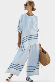 Wynric | Sophisticated Striped Asymmetrical Top & Bold Trousers