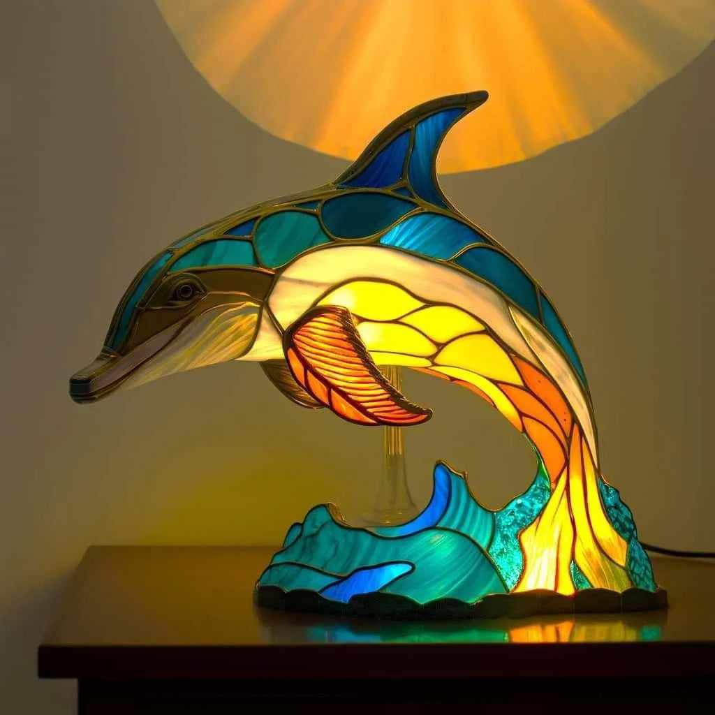 Aqua – Magical Dolphin Lamp in Coloured Glass