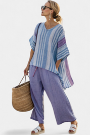 Zellora | Elegant Lavender & Sky Blue Top & Linen Trousers