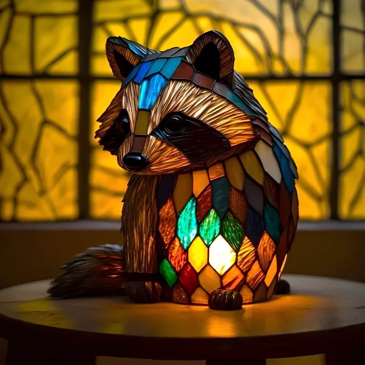 Grey – Magical Raccoon Lamp in Coloured Glass