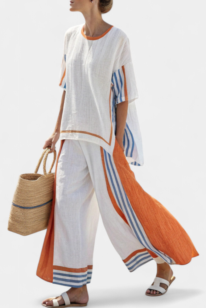 Thorneil | Comfortable Wide-Leg Striped Trousers & Linen Top
