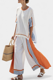 Thorneil | Comfortable Wide-Leg Striped Trousers & Linen Top