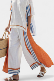 Thorneil | Comfortable Wide-Leg Striped Trousers & Linen Top