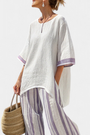 Luxmere | Comfortable Relaxed Blouse & Striped Bamboo Trousers
