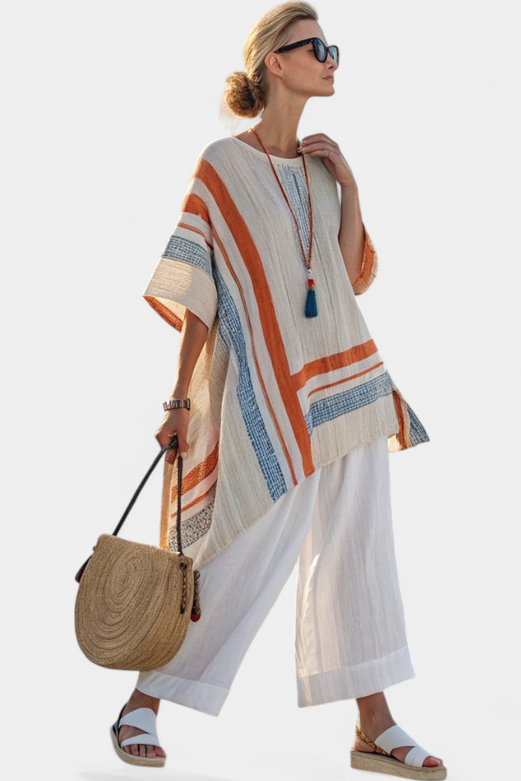 Caevan | Sophisticated Asymmetrical Blouse & Wide-Leg Linen Trousers