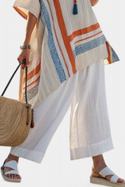 Caevan | Sophisticated Asymmetrical Blouse & Wide-Leg Linen Trousers