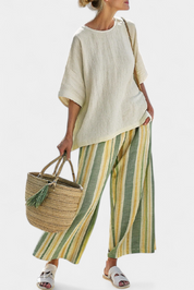 Ellowyn | Sophisticated Top & Striped Linen Trousers