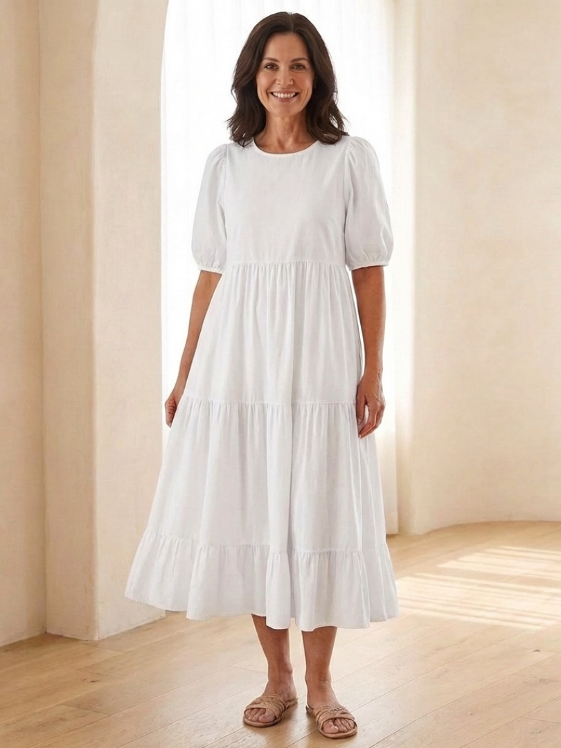 Brianna | Puff Sleeve Tiered Midi Dress