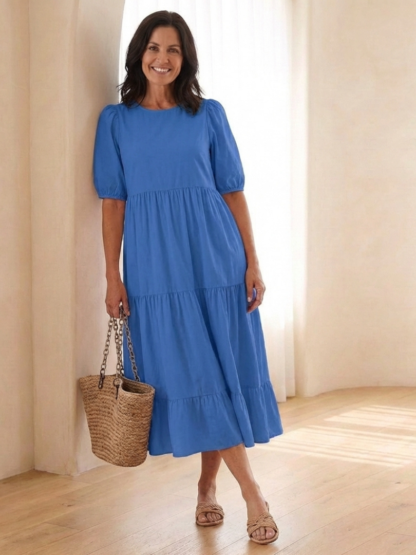 Brianna | Puff Sleeve Tiered Midi Dress