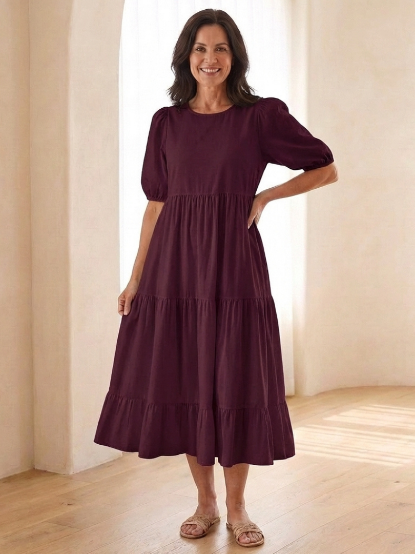 Brianna | Puff Sleeve Tiered Midi Dress