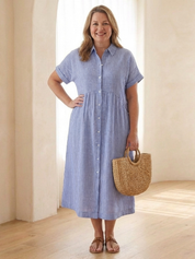 Linda | Striped Button Front Midi Dress