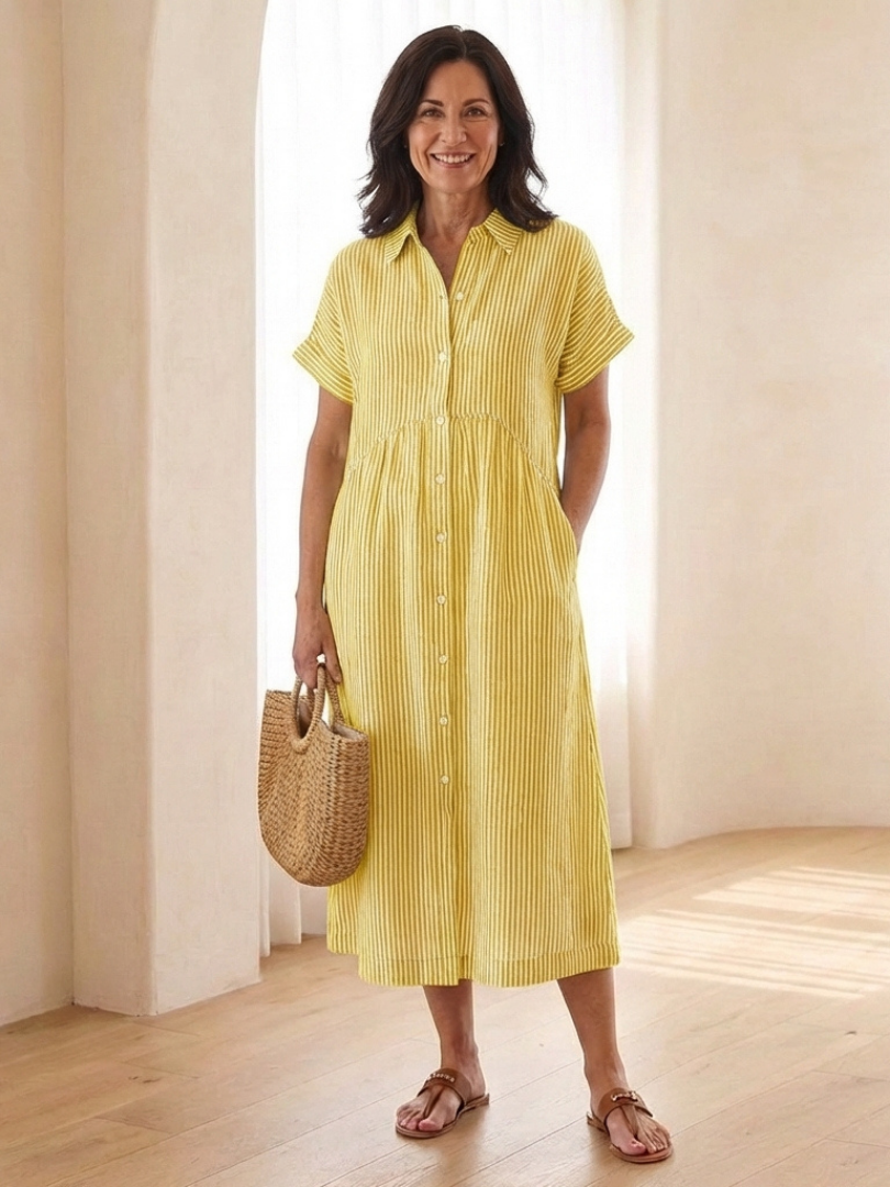 Linda | Striped Button Front Midi Dress