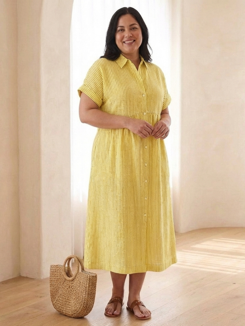 Linda | Striped Button Front Midi Dress