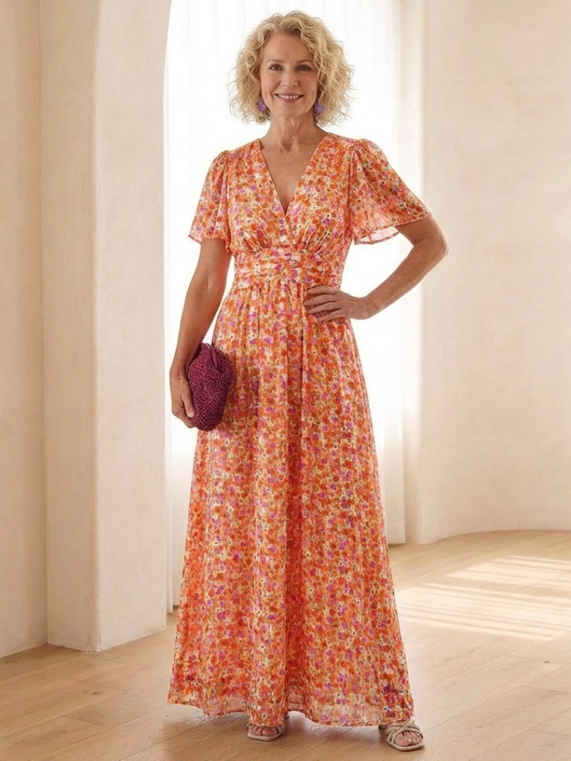 Marissa | Floral Short Sleeve Maxi Dress