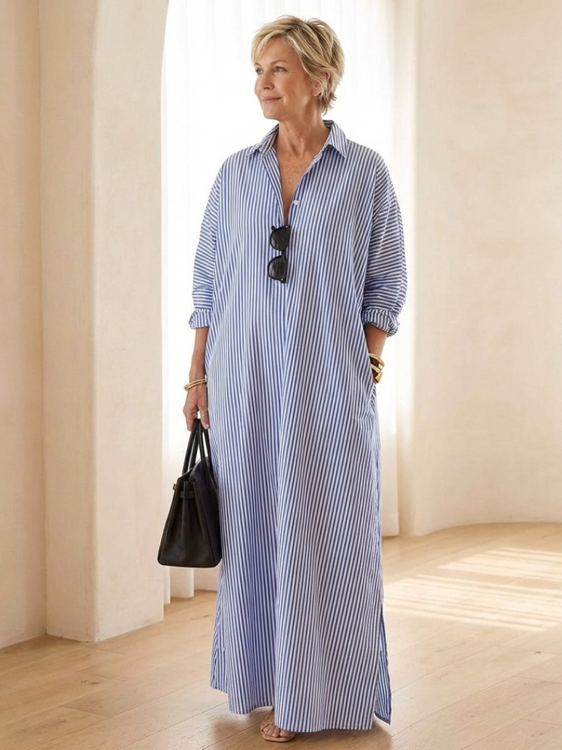 Elena | Striped Maxi Shirt Dress