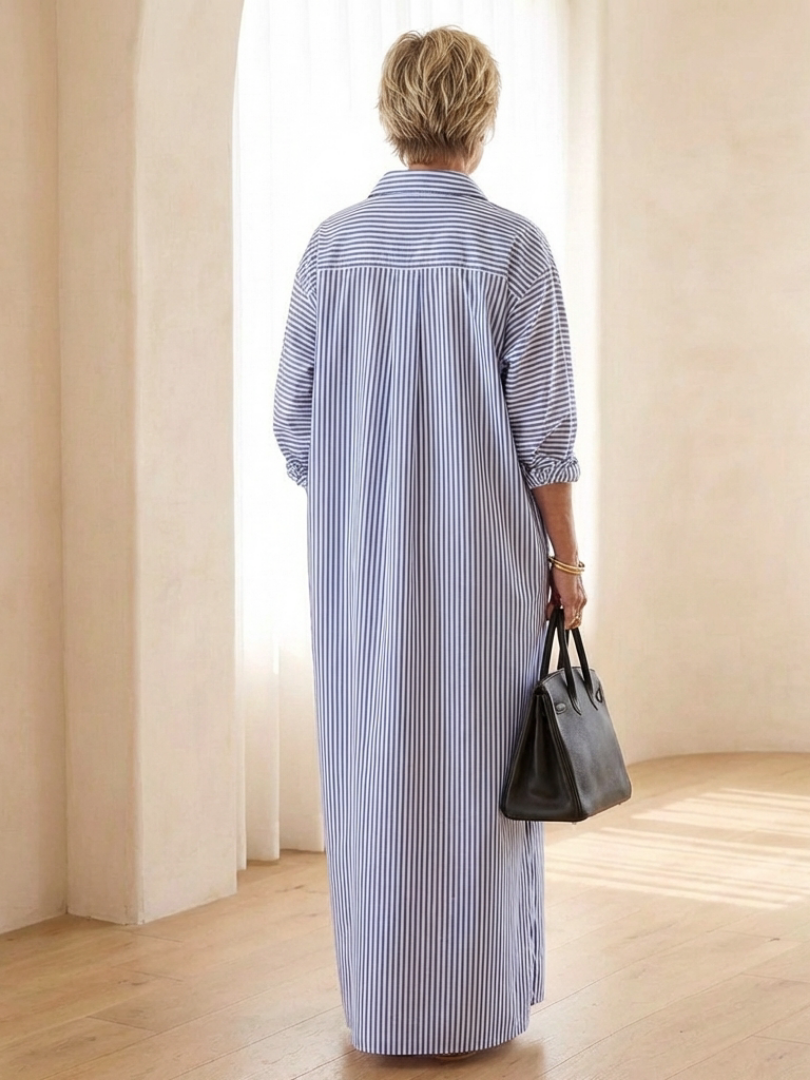 Elena | Striped Maxi Shirt Dress