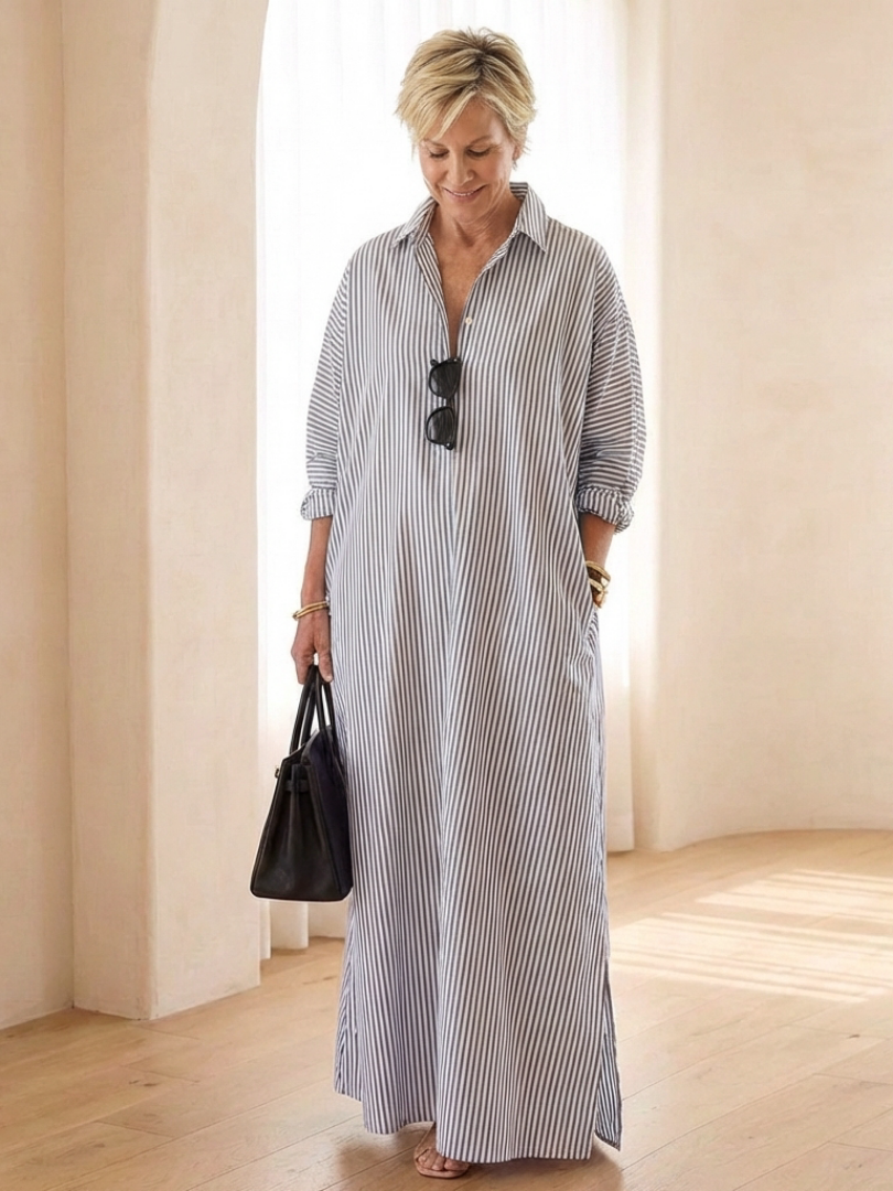 Elena | Striped Maxi Shirt Dress