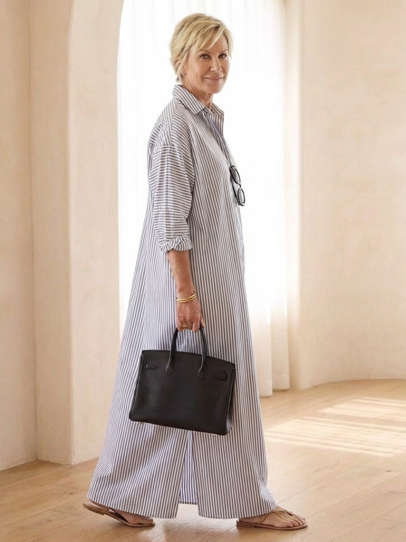 Elena | Striped Maxi Shirt Dress