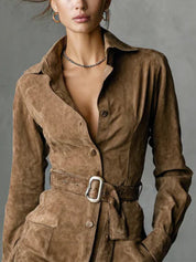 Chloe | Suede Long Sleeve Midi Dress