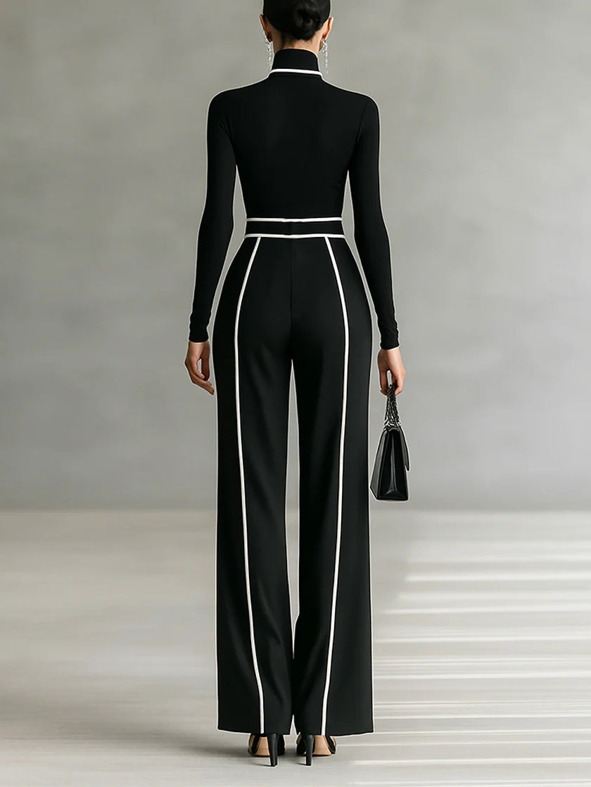 Nia | Long Sleeve Top with Wide Leg Trousers and Belt Set