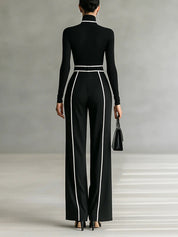 Nia | Long Sleeve Top with Wide Leg Trousers and Belt Set