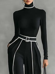 Nia | Long Sleeve Top with Wide Leg Trousers and Belt Set