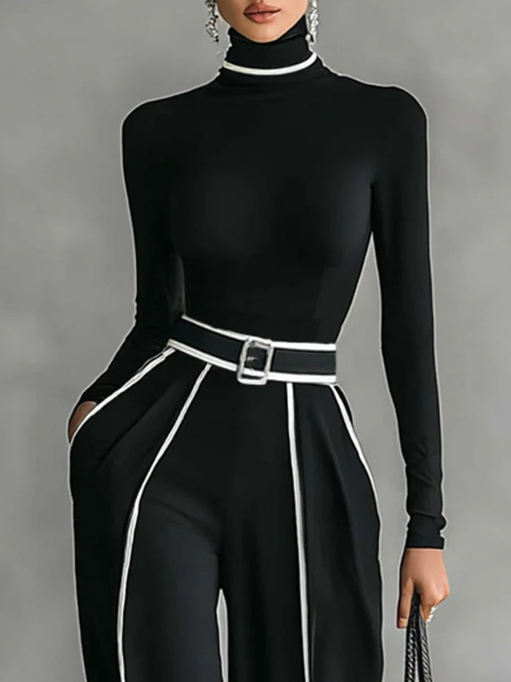 Nia | Long Sleeve Top with Wide Leg Trousers and Belt Set