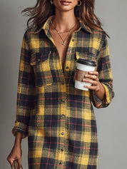Talia | Flannel Long Sleeve Midi Dress
