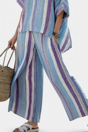Faelith | Elegant Mauve Pastel Top & Striped Linen Trousers