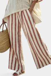 Braelith | Elegant Rustic Striped Top & Cream Linen Trousers