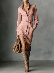 Chloe | Suede Long Sleeve Midi Dress